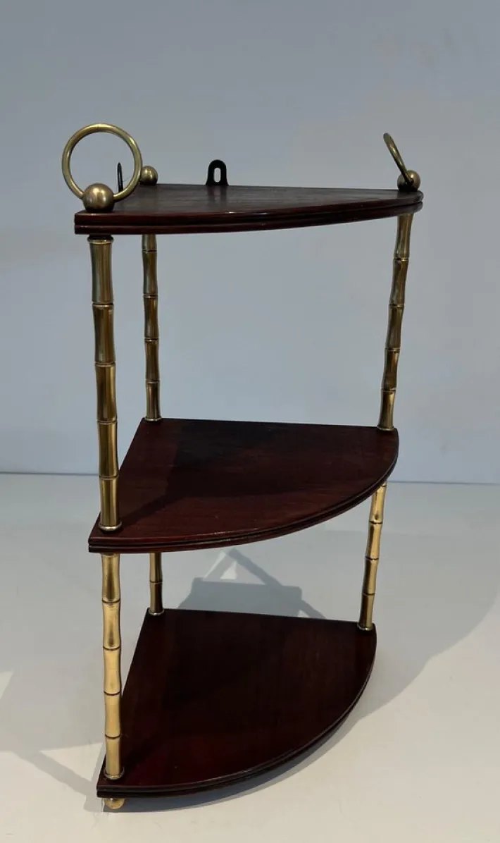 Pamono Corner Shelf in Brass Faux-Bamboo and Mahogany in the style of Maison Baguès Outlet