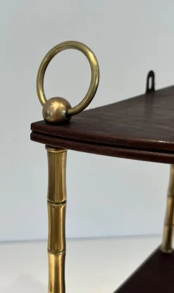 Pamono Corner Shelf in Brass Faux-Bamboo and Mahogany in the style of Maison Baguès Outlet