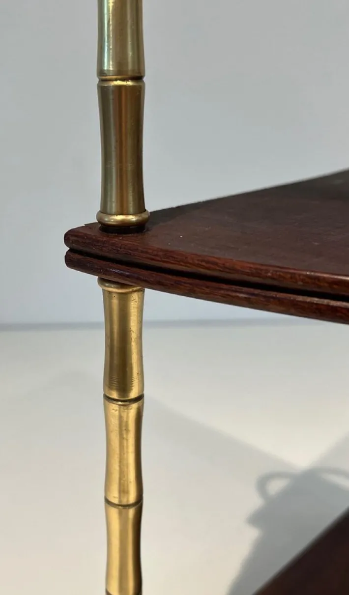Pamono Corner Shelf in Brass Faux-Bamboo and Mahogany in the style of Maison Baguès Outlet