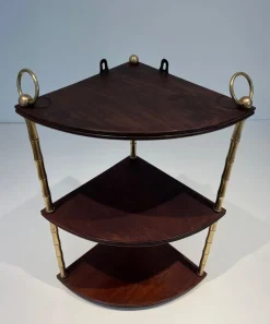 Pamono Corner Shelf in Brass Faux-Bamboo and Mahogany in the style of Maison Baguès Outlet