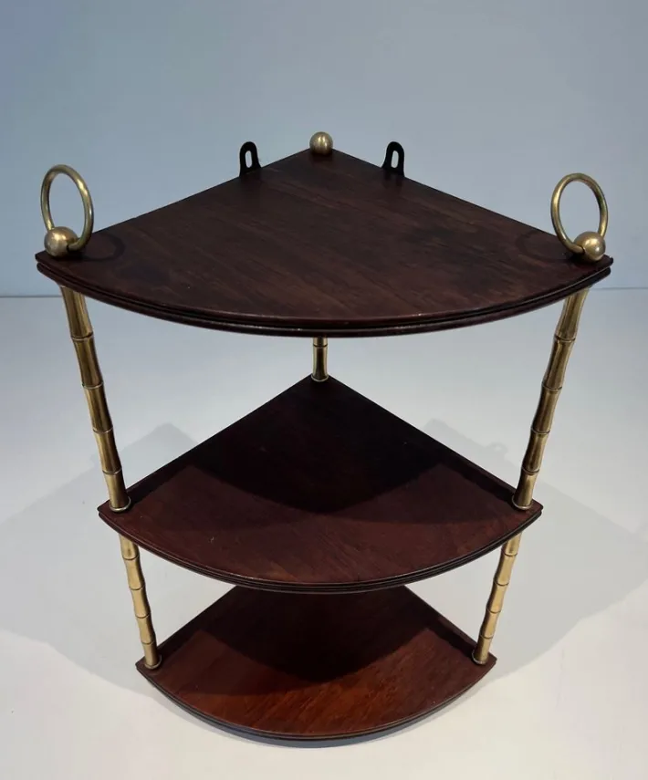 Pamono Corner Shelf in Brass Faux-Bamboo and Mahogany in the style of Maison Baguès Outlet