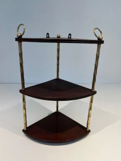 Pamono Corner Shelf in Brass Faux-Bamboo and Mahogany in the style of Maison Baguès Outlet