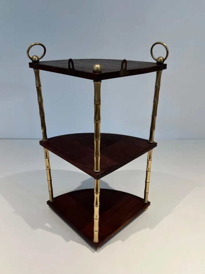 Pamono Corner Shelf in Brass Faux-Bamboo and Mahogany in the style of Maison Baguès Outlet