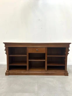Pamono Counter in Elm Wood with Carved Details