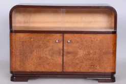 Pamono Czech Art Deco Cabinet in Oak, Maple and Glass, 1930s Sale