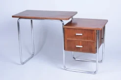 Pamono Czech Bauhaus Writing Desk in Oak and Chrome attributed to Robert Slezák, 1930s Outlet