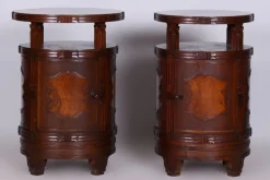 Pamono Czech Cubist Bedside Tables in Oak and Walnut, Polished, 1910s, Set of 2 Best