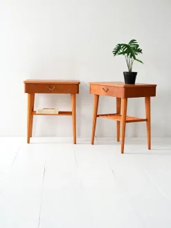 Pamono Danish Mahogany and Birch Bedside Tables, Set of 2, 1950s Clearance