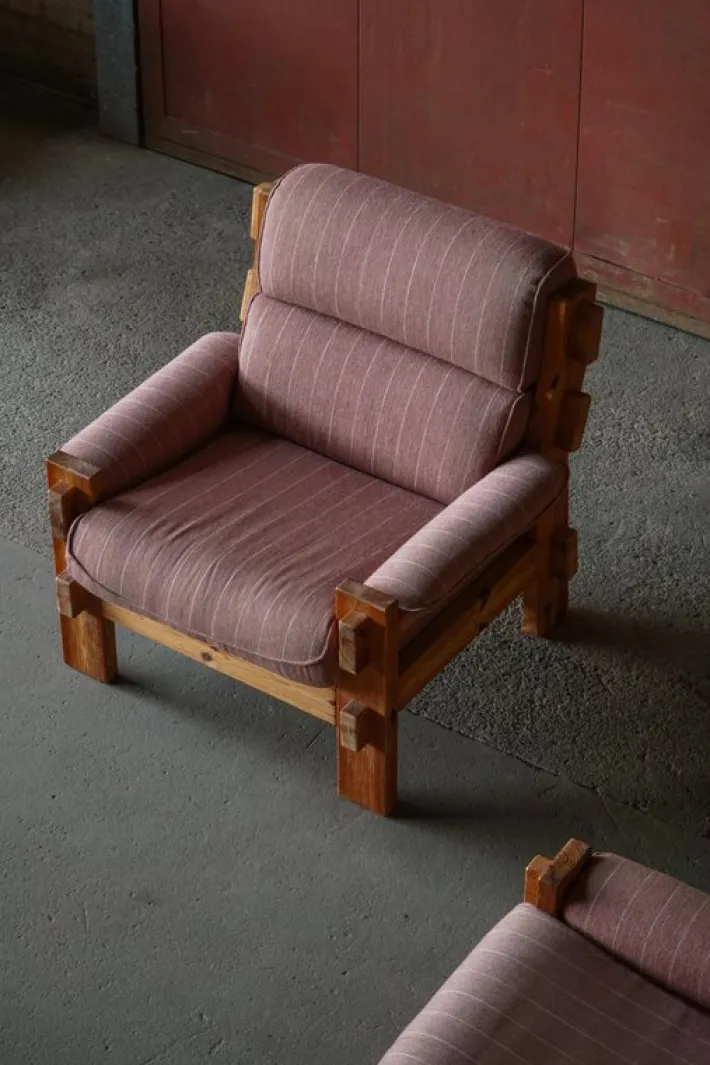 Pamono Danish Modern Lounge Chairs in Pine and Wool from Christian IV, 1970s, Set of 2 Online