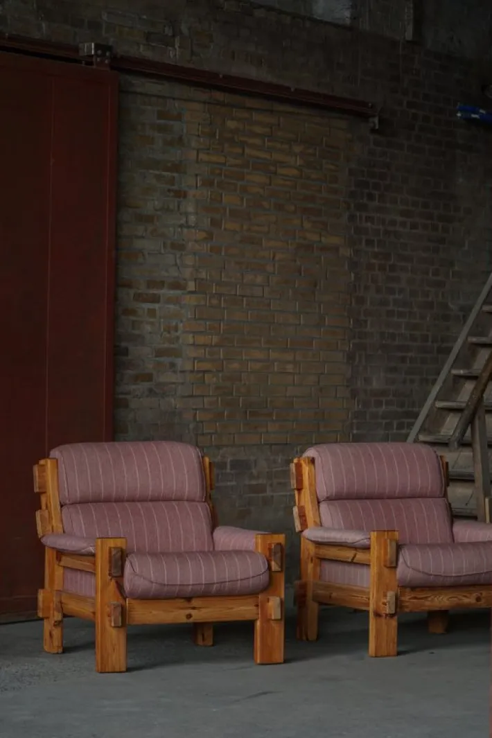 Pamono Danish Modern Lounge Chairs in Pine and Wool from Christian IV, 1970s, Set of 2 Online