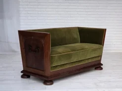 Pamono Danish 2-Seater Sofa in Green Furniture Velour and Oak, 1950s Sale
