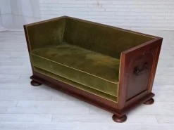 Pamono Danish 2-Seater Sofa in Green Furniture Velour and Oak, 1950s Sale