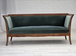Pamono Danish 3-Seater Sofa in Green/Blue Velour and Ash, 1950s