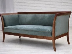 Pamono Danish 3-Seater Sofa in Green/Blue Velour and Ash, 1950s