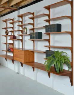 Pamono Danish Teak 5-Bay Cado Modular Shelving System Bookshelf Library by Poul Cadovius for Cado, 1970s Hot
