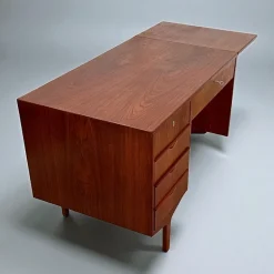Pamono Danish Teak Desk with Fold-out Top and Bookshelves, 1960s Outlet