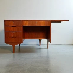 Pamono Danish Teak Desk with Fold-out Top and Bookshelves, 1960s Outlet