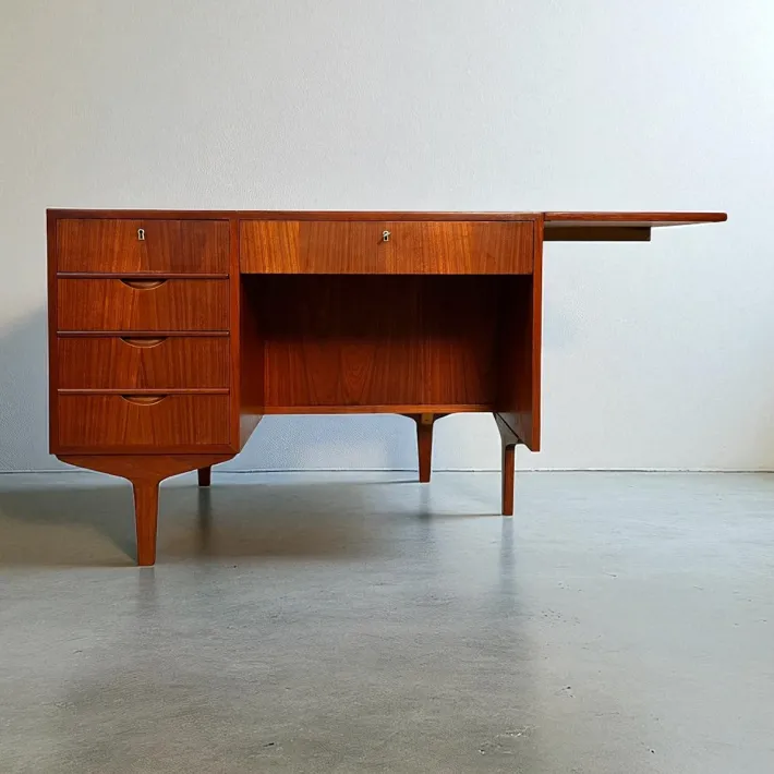 Pamono Danish Teak Desk with Fold-out Top and Bookshelves, 1960s Outlet