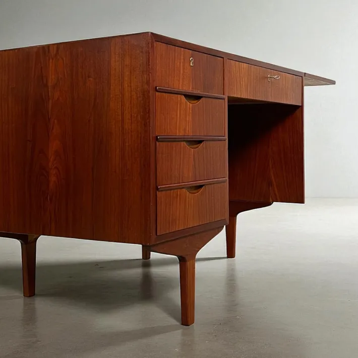 Pamono Danish Teak Desk with Fold-out Top and Bookshelves, 1960s Outlet
