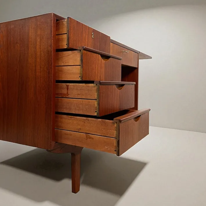Pamono Danish Teak Desk with Fold-out Top and Bookshelves, 1960s Outlet