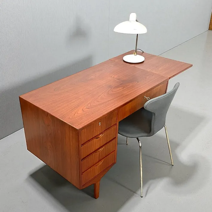 Pamono Danish Teak Desk with Fold-out Top and Bookshelves, 1960s Outlet