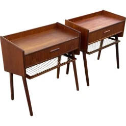 Pamono Danish Teak Nightstands with String Shelves, 1967, Set of 2 Clearance