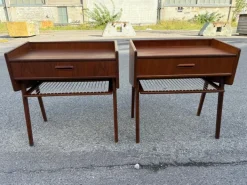 Pamono Danish Teak Nightstands with String Shelves, 1967, Set of 2 Clearance