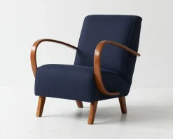 Pamono Dark Blue H-410 Armchair by Jindrich Halabala, 1930s New
