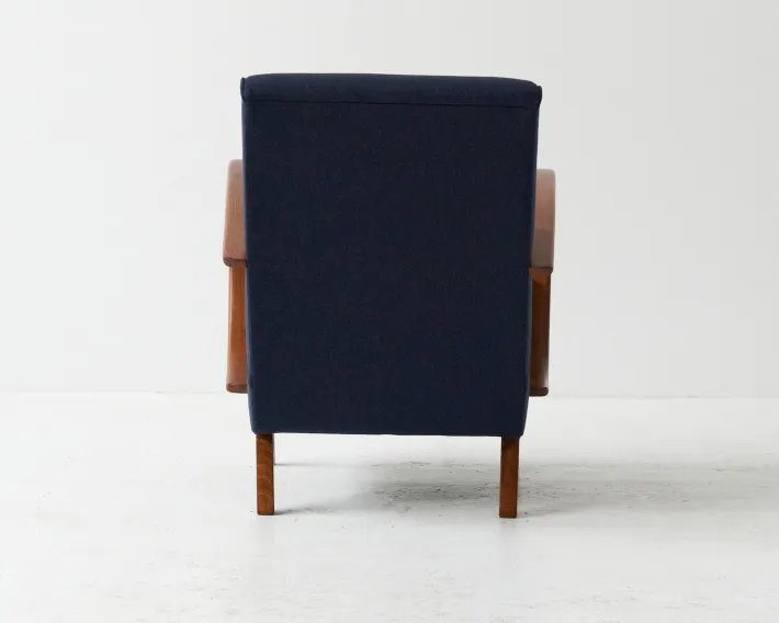 Pamono Dark Blue H-410 Armchair by Jindrich Halabala, 1930s New