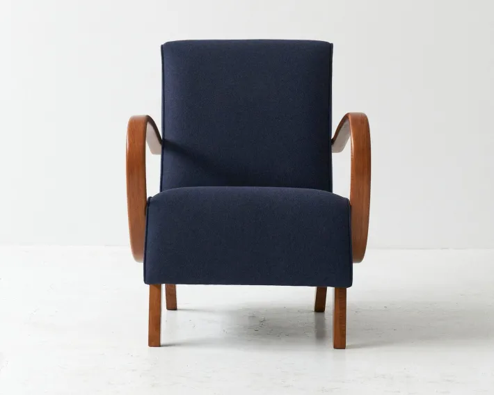Pamono Dark Blue H-410 Armchair by Jindrich Halabala, 1930s New