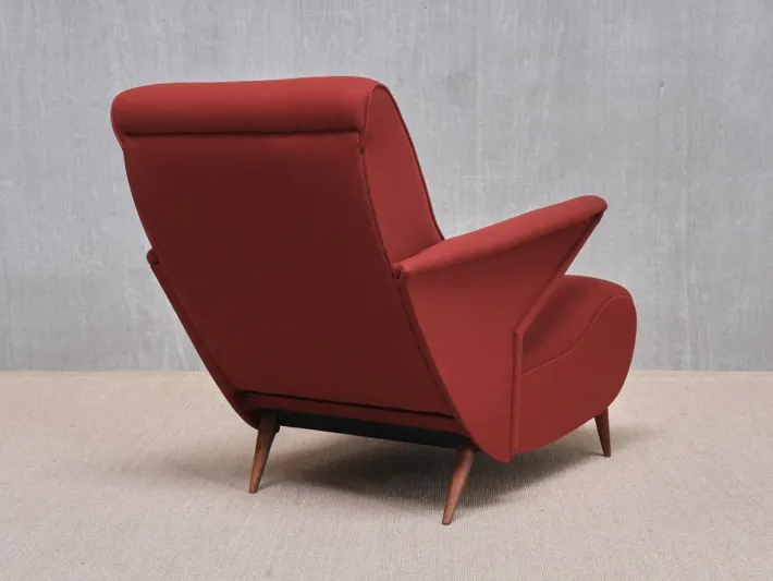 Pamono Dedar Wool and Walnut Reclining Armchair from Angelo Banfi, Italy, 1944 Sale