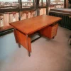 Pamono Desk in Veneered Wood, Metal with Leather Finish, 1950s