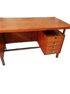 Pamono Desk in Veneered Wood, Metal with Leather Finish, 1950s