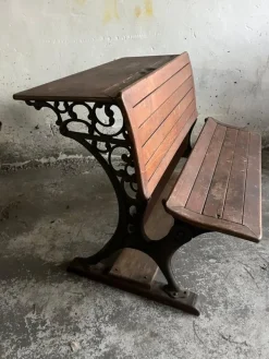 Pamono Double School Desk with Cast Iron Frame, Early 20th Century Discount