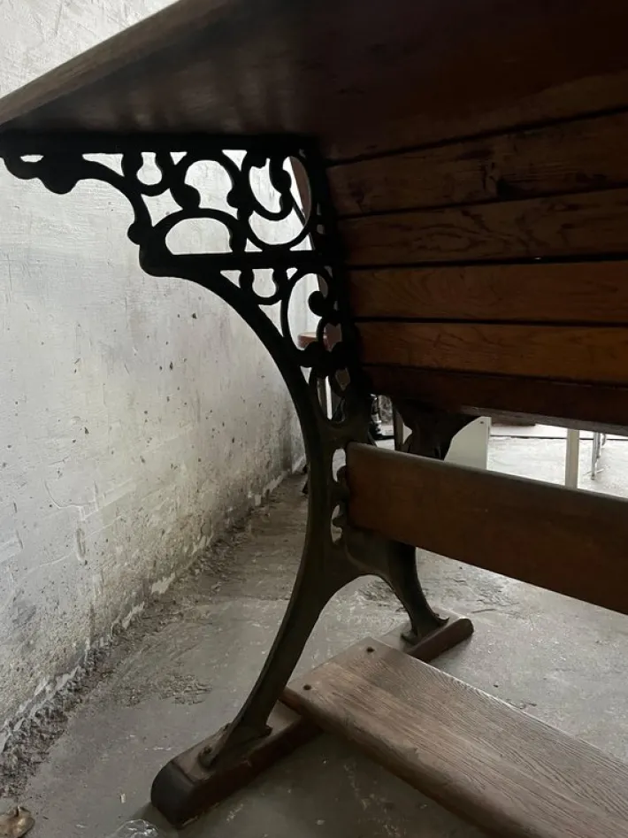 Pamono Double School Desk with Cast Iron Frame, Early 20th Century Discount