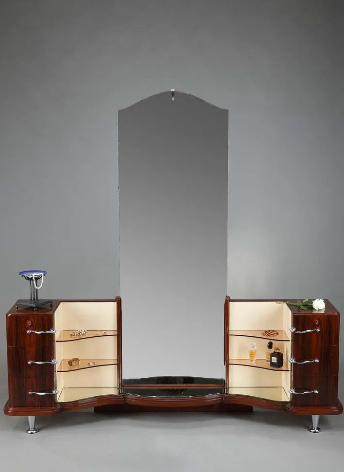 Pamono Dressing Table and Chair in Macassar Ebony Veneer, Set of 2 Clearance