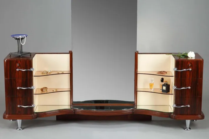 Pamono Dressing Table and Chair in Macassar Ebony Veneer, Set of 2 Clearance