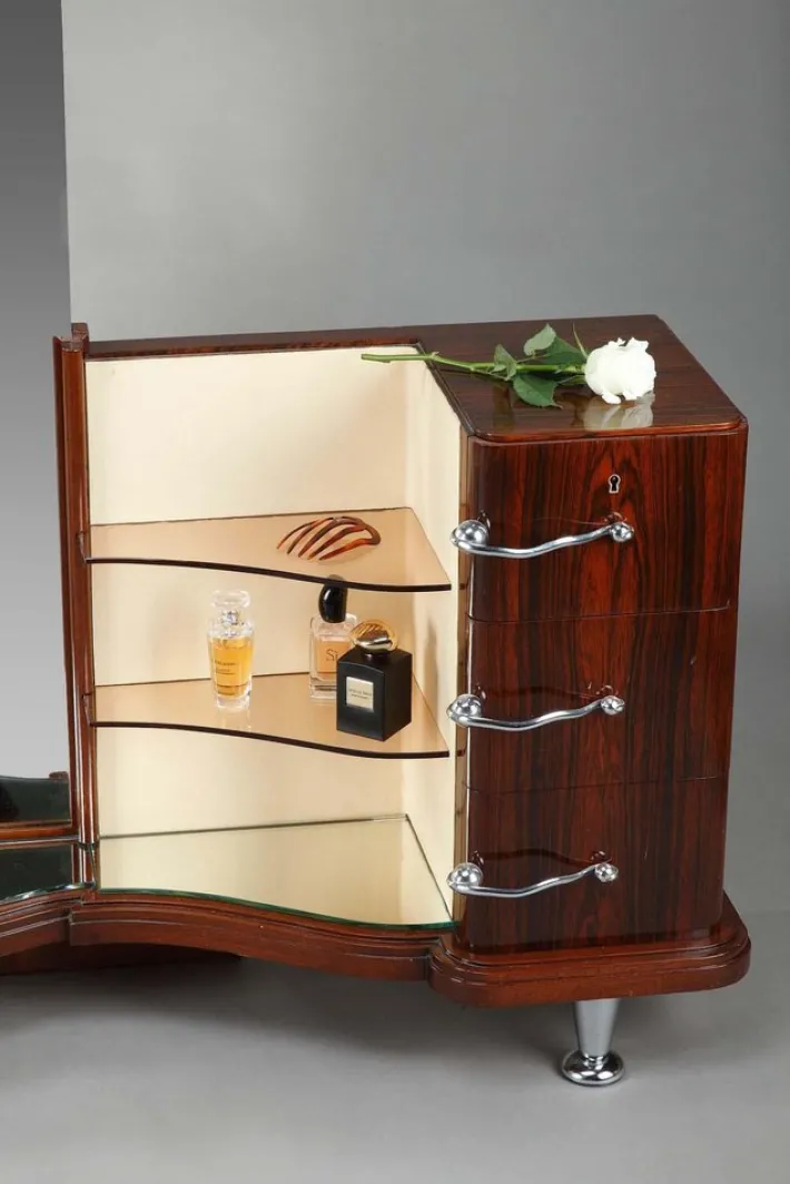 Pamono Dressing Table and Chair in Macassar Ebony Veneer, Set of 2 Clearance