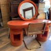 Pamono Dressing Table from Kecskemét Furniture Sales Company with Bauhaus Brass Chairs, 1975, Set of 3 Hot