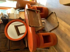Pamono Dressing Table from Kecskemét Furniture Sales Company with Bauhaus Brass Chairs, 1975, Set of 3 Hot