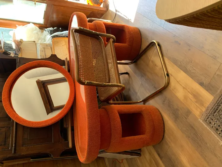 Pamono Dressing Table from Kecskemét Furniture Sales Company with Bauhaus Brass Chairs, 1975, Set of 3 Hot