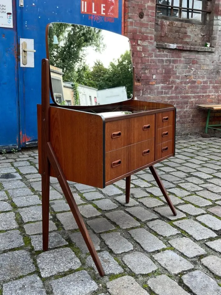 Pamono Dressing Table in Teak with Patterned Glass Top Discount