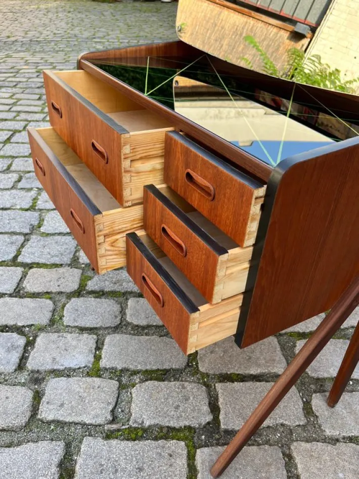 Pamono Dressing Table in Teak with Patterned Glass Top Discount