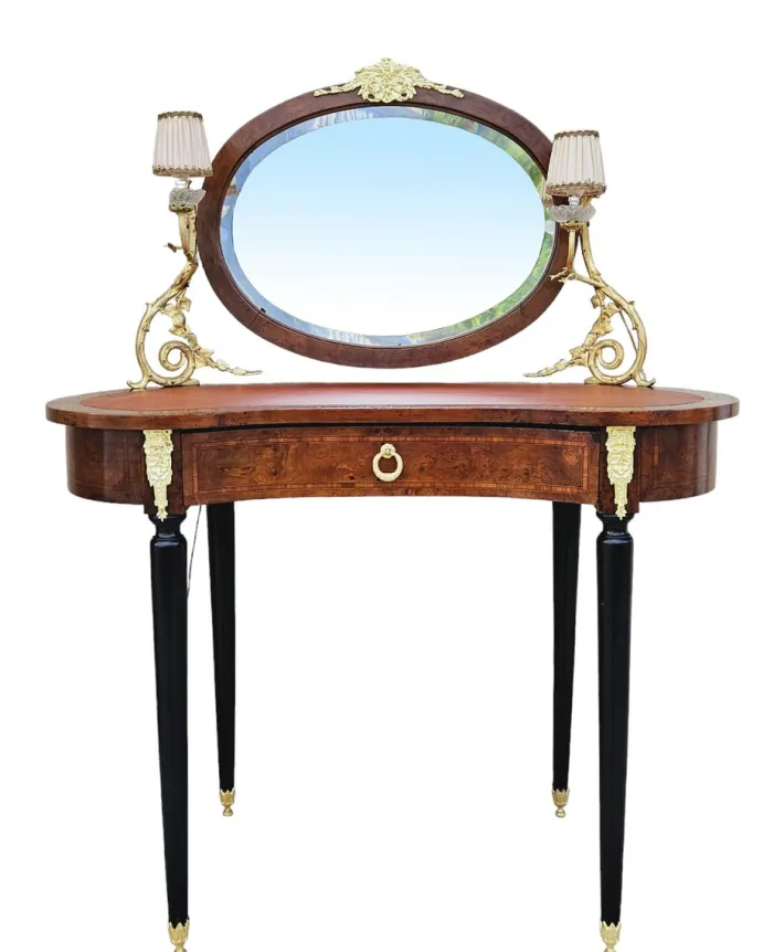 Pamono Dressing Table with 2 Arms of Lights Marquetry and Gilt Bronze, 1890s New