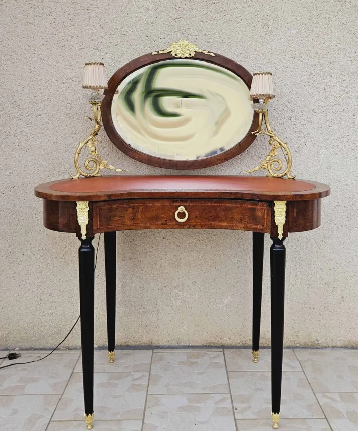Pamono Dressing Table with 2 Arms of Lights Marquetry and Gilt Bronze, 1890s New
