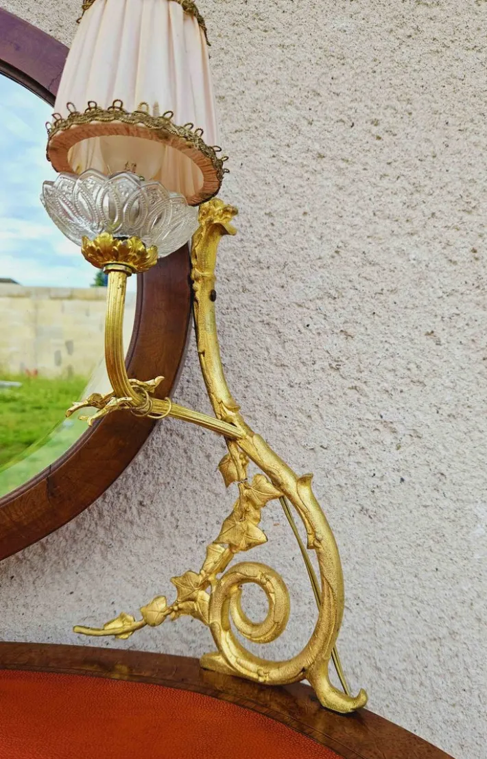 Pamono Dressing Table with 2 Arms of Lights Marquetry and Gilt Bronze, 1890s New