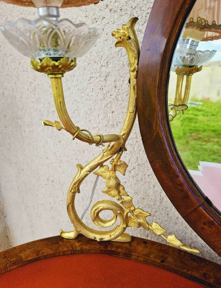 Pamono Dressing Table with 2 Arms of Lights Marquetry and Gilt Bronze, 1890s New