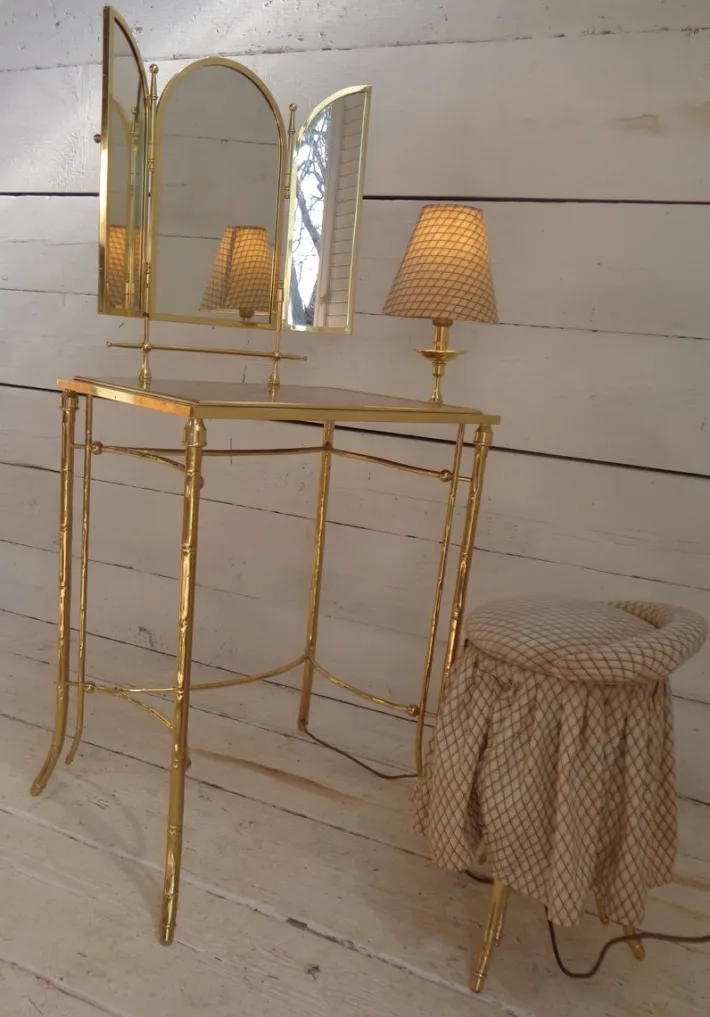 Pamono Dressing Table with Lamp and Seat in Faux Bamboo, 1950s, Set of 2 Outlet