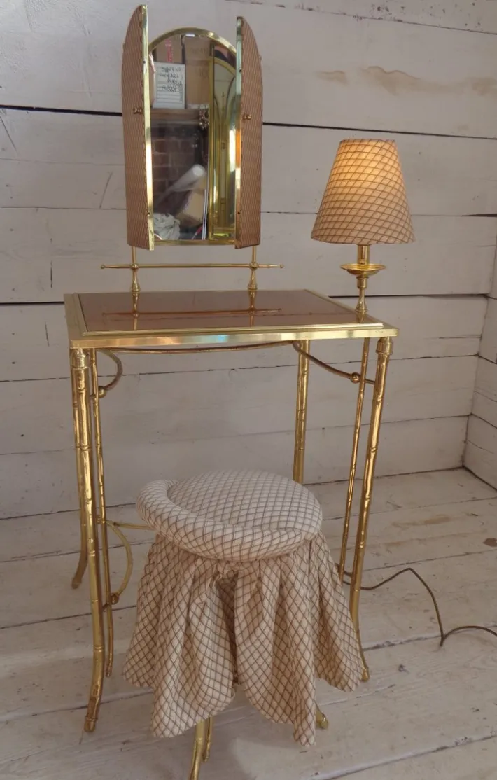 Pamono Dressing Table with Lamp and Seat in Faux Bamboo, 1950s, Set of 2 Outlet