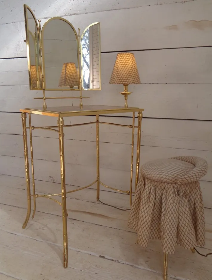 Pamono Dressing Table with Lamp and Seat in Faux Bamboo, 1950s, Set of 2 Outlet